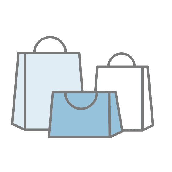 複数のショップで買い物をしている状況を表したイラスト