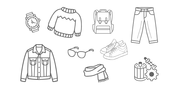 1kg以下で発送できる軽量アイテムの例を示したイラスト